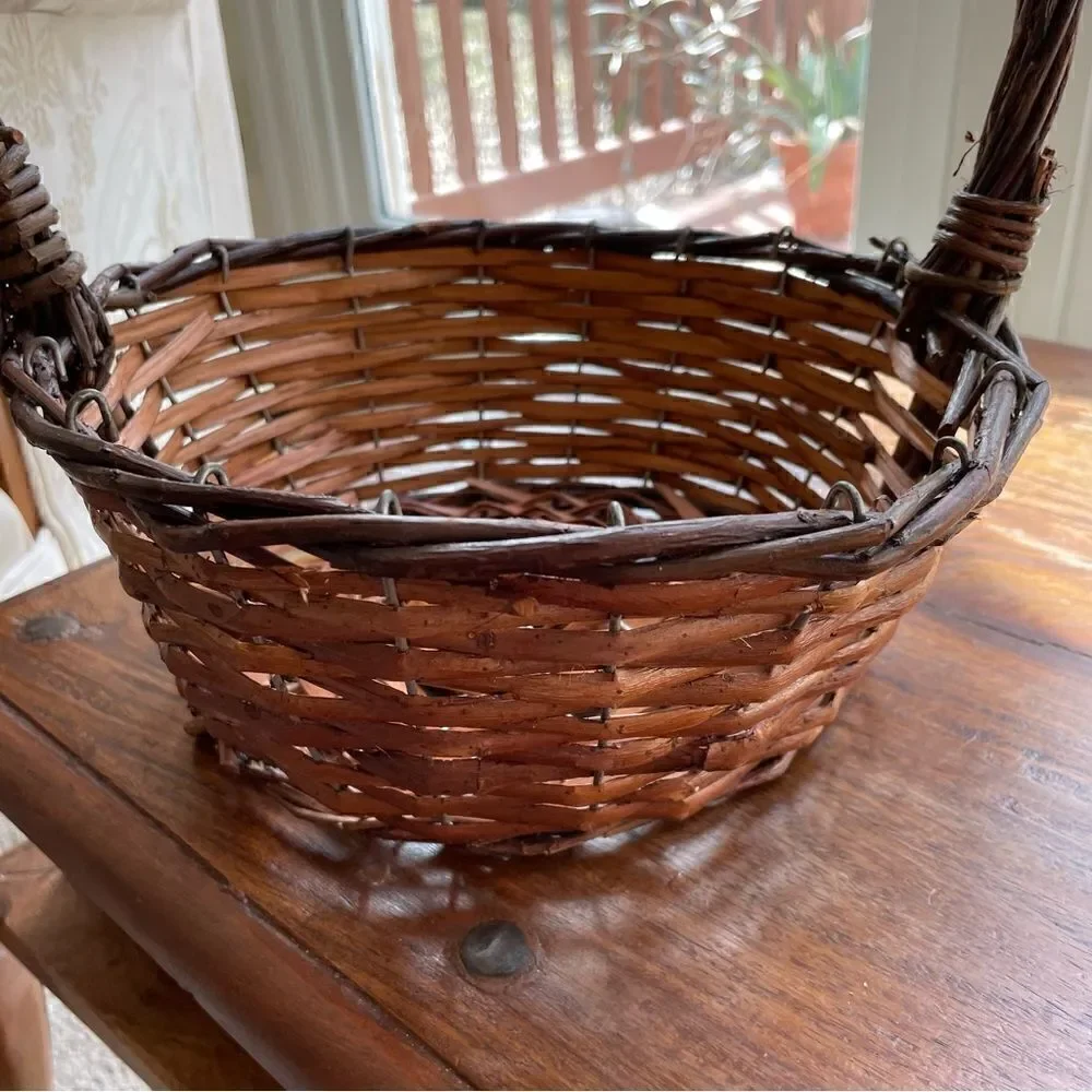 Medium Sized Brown Woven Basket with Handle